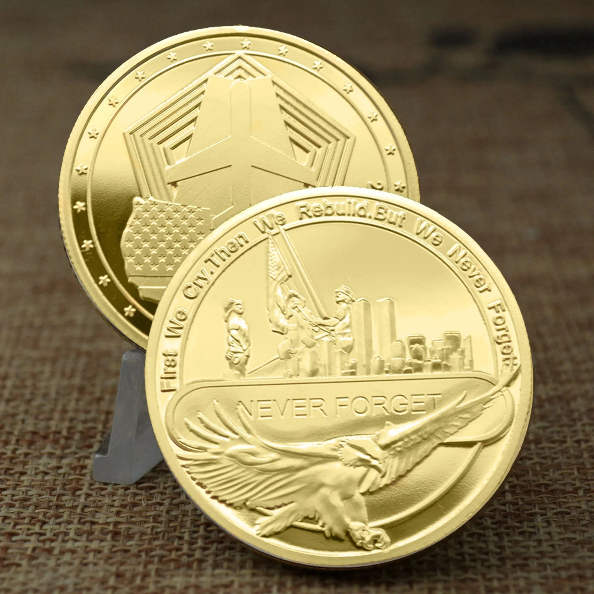 厂家直销美国911纪念章镀24克拉黄金纪念品硬币产品 - buy
