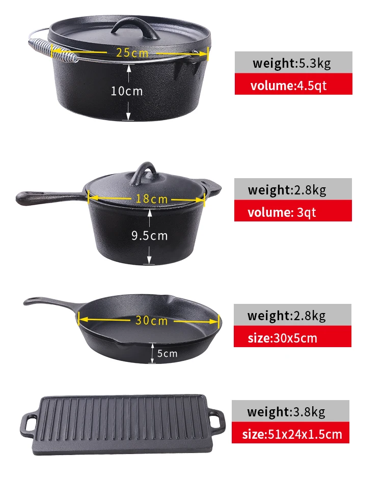Cast Iron Camping Oven Set 7PCS Dutch Oven Cooking Set with Skillet Pot Pan  Griddle Stand Lid Lifter - China Dutch Oven and Oven price