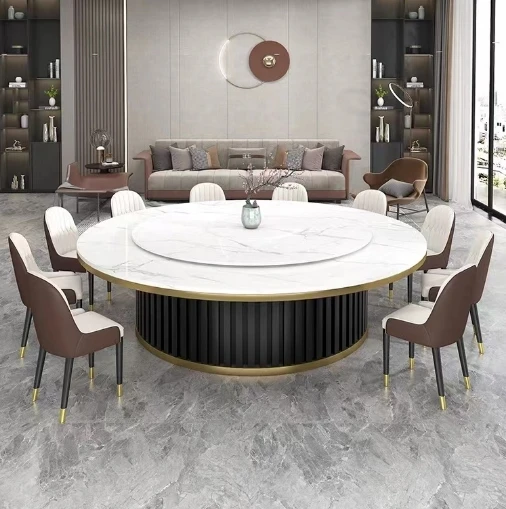 High Gloss Round Dining Table with Rotating Marble Top