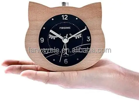 Led Digital Alarm Clock, Animal Cat Shape Lovely Cute Movement Wood Wooden Desktop Table Alarm Clocks for Kids Gifts Light