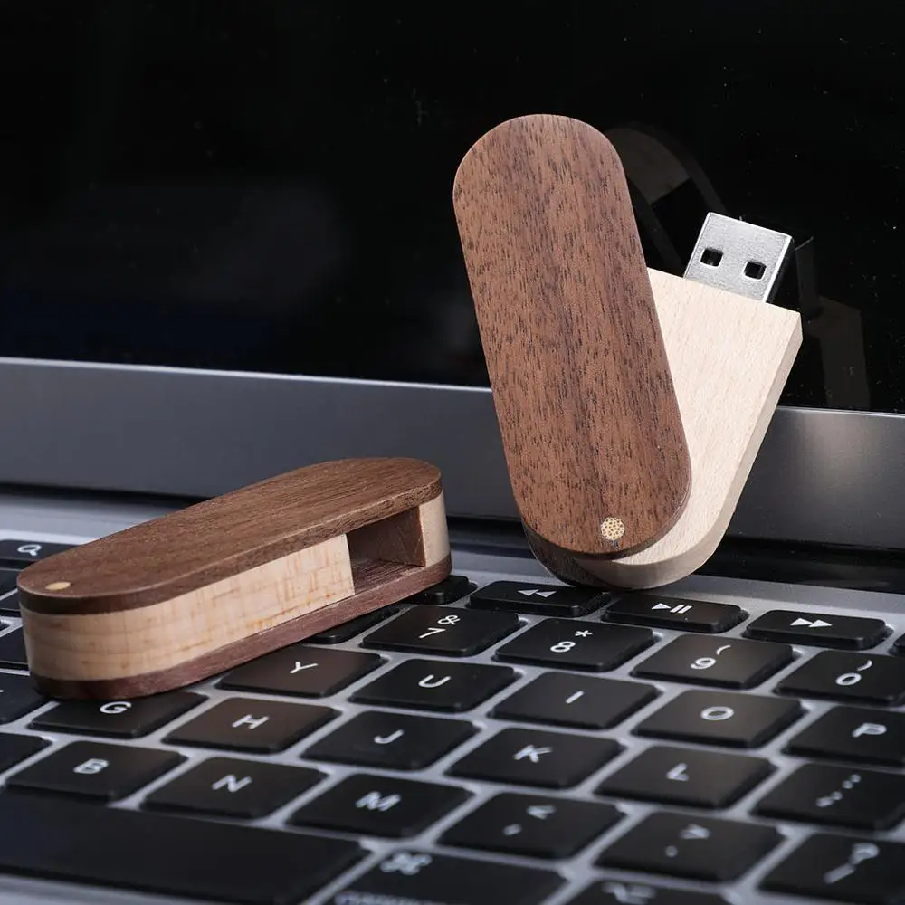 Swivel Wooden Box USB Flash Drive Twist Pen Drive With Custom Logo 4GB 8GB 16G 32GB 64GB Memory Stick U Dick Free Laser Personal