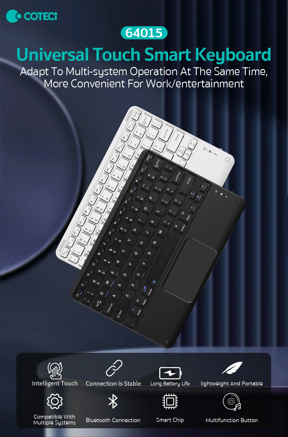 COTECi Office Use Ultra-Slim BT Business Keyboard Rechargeable Mini Wireless Tablet Keyboard With Trackpad for iPad IOS Windows