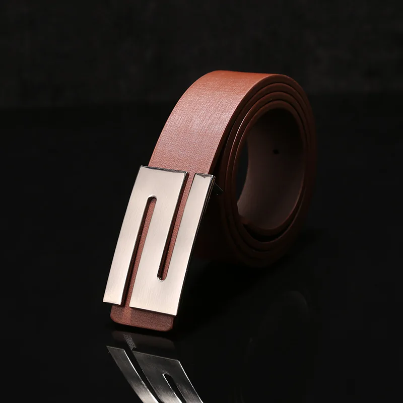 Ремень WDD352 мужской/женский, модный гладкий пояс из искусственной кожи, в форме буквы S, с металлической пряжкой, Повседневный, унисекс, для штанов