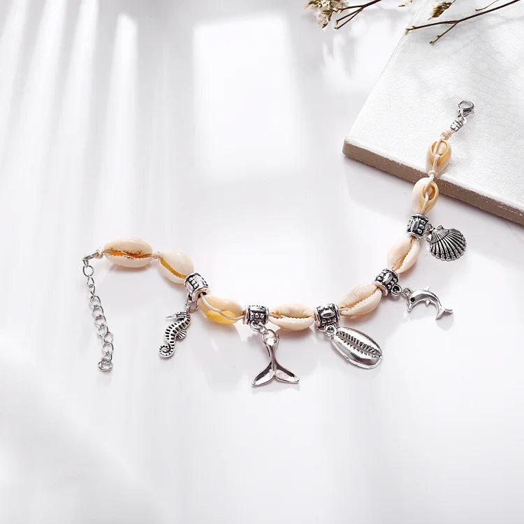 Adjustable Trendy Summer Shell Anklet Sea Shell Dolphin Seahorse Charms Anklet Handmade Boho Hawaiian Beach Anklets for Girls