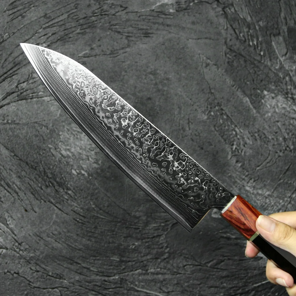 最高品質の日本鋼日立SKD11ダマスカス鋼シェフナイフ木製ハンドル付き