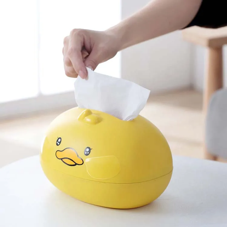 Yellow Duck Shape Desktop Dustproof Little Carton Holder Simple Household Plastic Tissue Box
