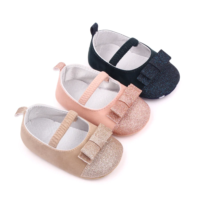 New Arrival Bling Glitter PU Material Soft Sole Baby Newborn Infant Girl Shoes