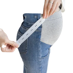 Small Straight Tube Slim Nine-Point Pant Leg Slit Maternity Jeans Stretchable Comfortable Pants
