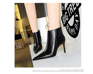 New Latest Version Winter Leather Ankle Boots for Women Fashion Black Women's Heel Boots
