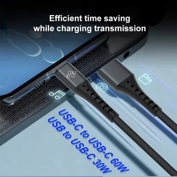 Nylon Braided 2-in-1 USB Cable 30W/60W Fast Charging for Multiple Devices, USB 2.0 Connector Compatible with Type-C Ports