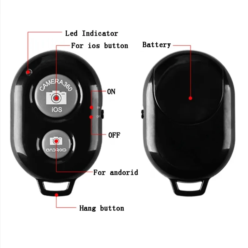 Two Button Remote Control Shutter Trigger Wireless for Bluetooth Selfie Stick with Mobile Phone Holder for Bed Desk Use