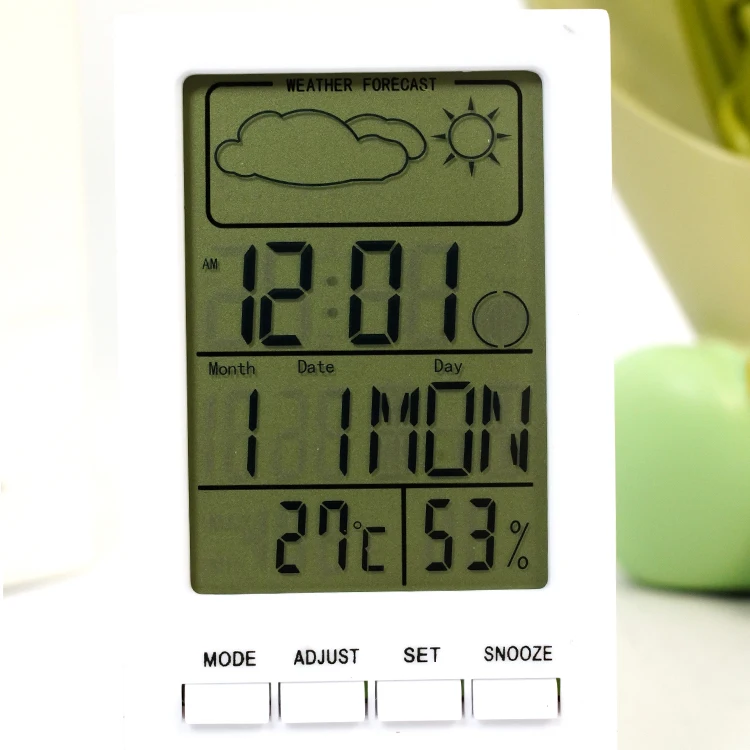 Home Decor White and Black Lcd Desk Clock Digital Smart Digital Alarm Clock Weather Station Clock