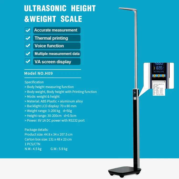 Больничные весы с подставкой для измерения высоты и веса цифровой печатью портативные Ультразвуковые