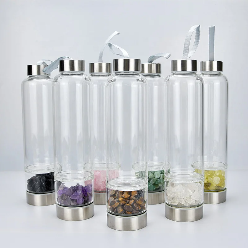 Wholesale Crystal Infused Water Bottle Glass Water Bottle With Crystal