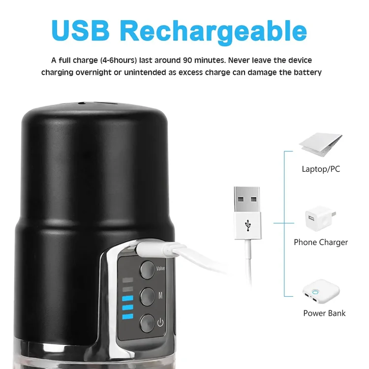 12 Inch Rechargeable Penis Vacuum Pump with 4 Suction Intensities for Male  Enlargement Pump Automatic Growth Pump Adult Sex Toy