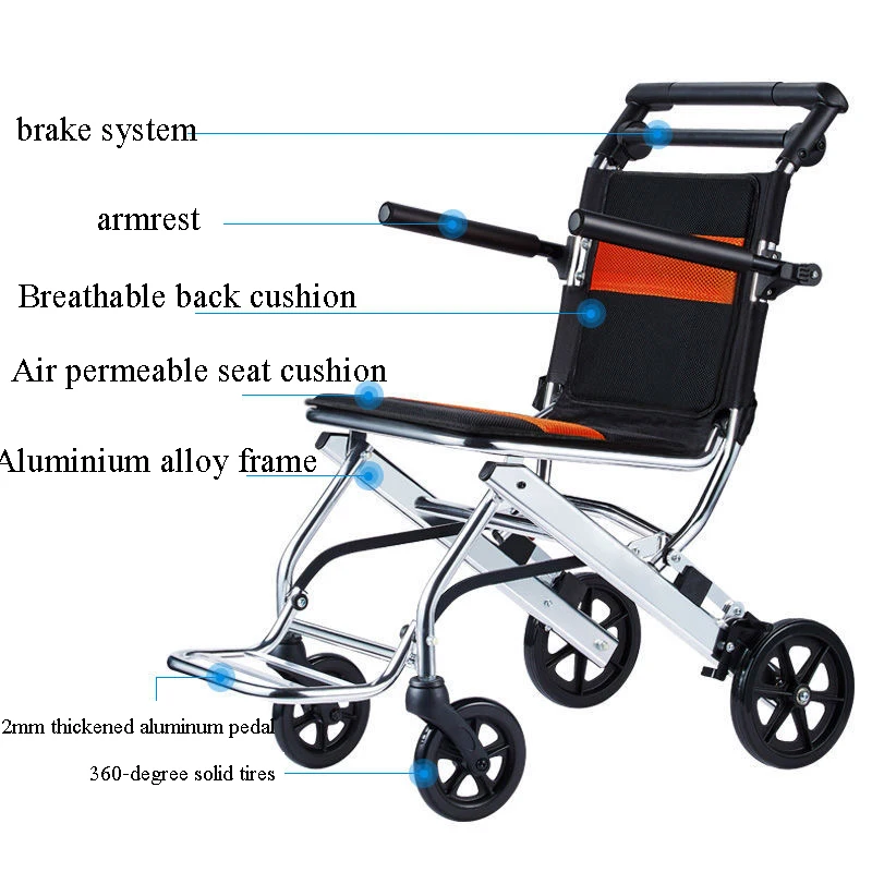 7.5 KG Elderly Wheelchair Can Be Folded on the Plane Light Portable Travel Small Children Disabled People Inflatable Walking