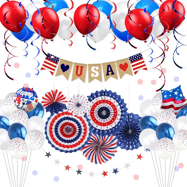 July 4th American Independence Day Balloon Banner Paper Fan Party Decoration 