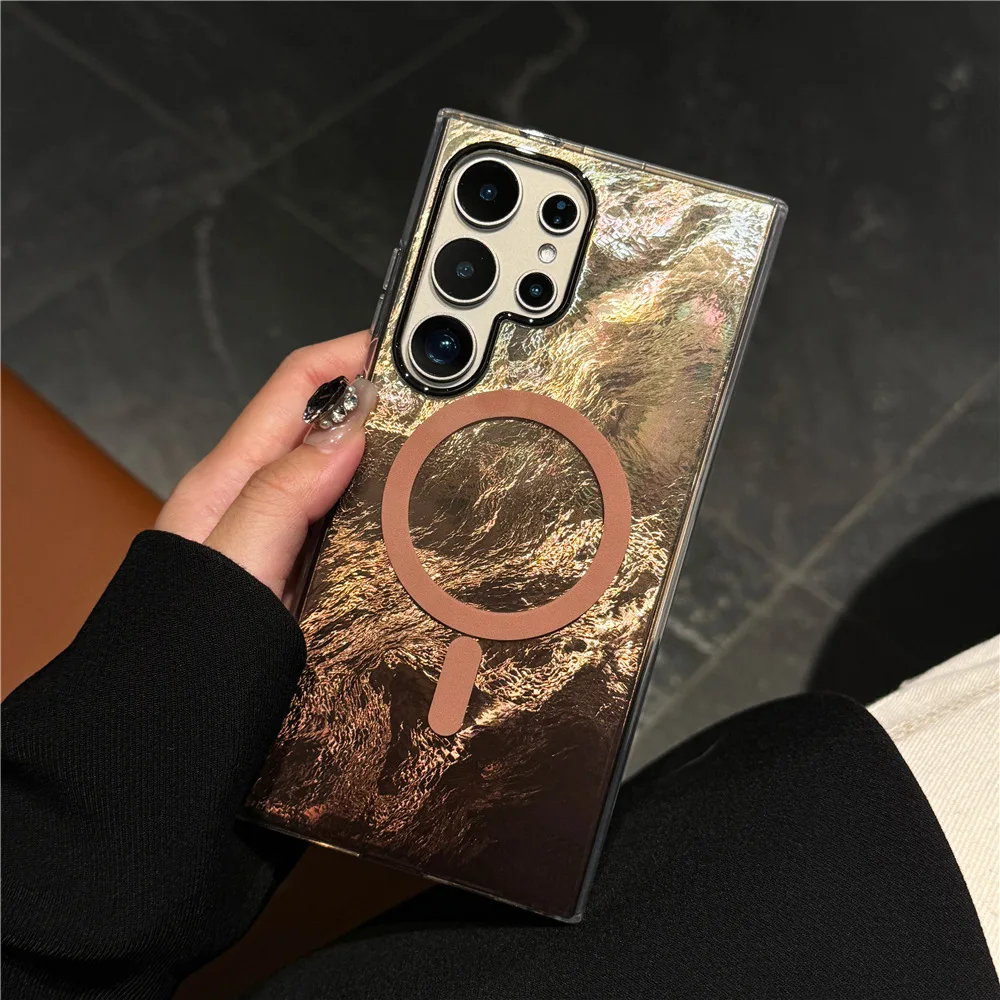Luxury Colorful Gradient Glacier Pattern Magnetic RIng case Anti Drop Mobile TPU PC Phone case for Samsung S25 S24 S23 S22
