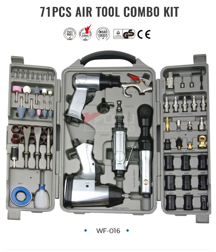 Wf016 71pcs Pneumatic Air Tools Set Combo Kit With Air Impact Wrench Ratchet Wrench Hammer