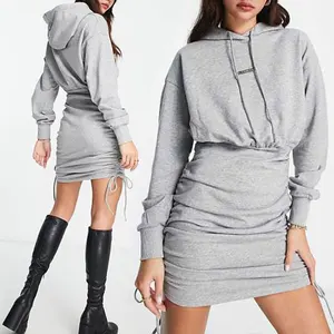 Huili Custom Logo 100% Cotton Streetwear High Quality Heavyweight Pullover Solid Color Hooded Women Hoodie Dress