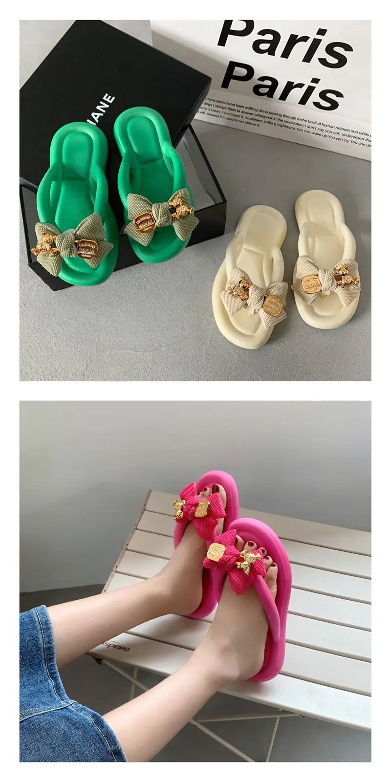 Bow Flip-flop Slippers Female Summer Wear 2023 New Fashion All-in-one ...