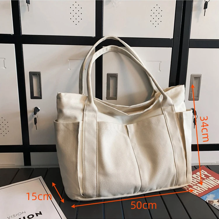 Budget Custom Large Cotton Canvas Yacht Tote Bag 100 Recycled Cotton Canvas Bag With Tow Pockets