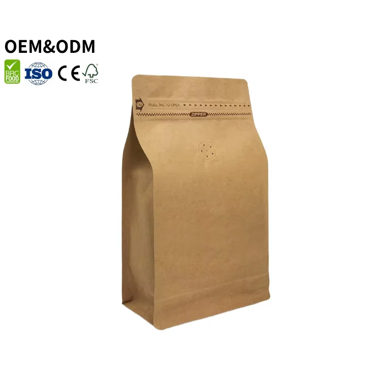 Recyklingowa folia aluminiowa z papierem kraftowym z 8-stronnym uszczelnieniem i zaworem do przechowywania kawy i herbaty