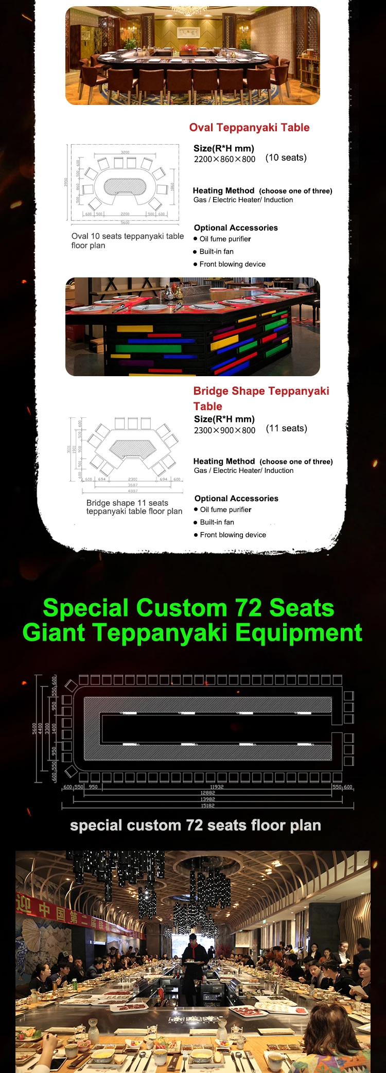 Commercial Fan Shape Teppanyaki Grill Table with 220-240 V 380 V 8000w Power for Restaurant & Hotel