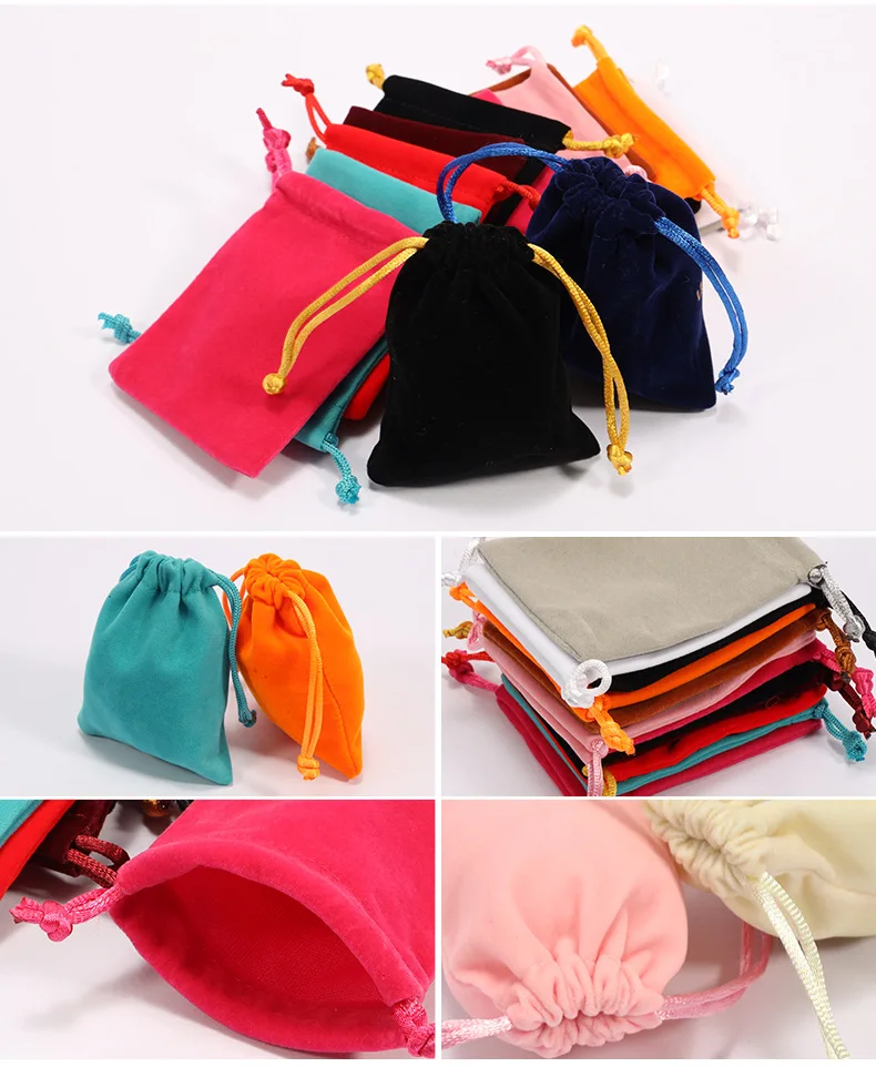 Wholesale Small Drawstring Bag Black Red Blue Cotton Velvet Pouch Bags with  Role 7*9cm Jewelry Gift Bottle Lip Tube Packaging