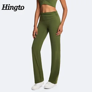 Recycled Nylon Women's Folding Waistband Flard Pants Workout Sports Leggings Yoga Gym Fitness Leggings for Women High Quality