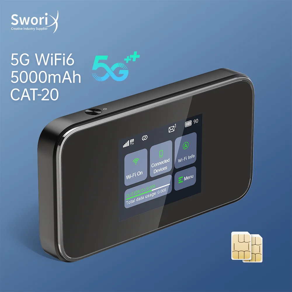 Sworix Portable 5G Wifi Router - 1000Mbps WiFi6, 5000mAh Battery