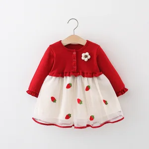 Cute Spring Baby Dress for Girls Many Designs with Korean Style O-Neck Collar Flower Print Children Clothes for Kids