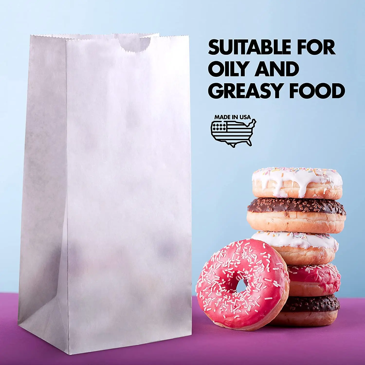 Custom White Paper Lunch Bags Biodegradable Grease Resistant Waxed