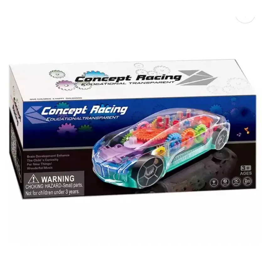 ITTL Educational Music Universal Wheel BO Transparent Dazzling Flashing Colorful Lights Gear Concept Racing Car Toys
