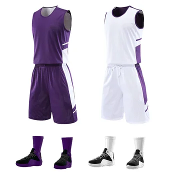 High Quality 100% Polyester Reversible Basketball Jersey Personalized Breathable Training Uniform Set Basketball Sportswear