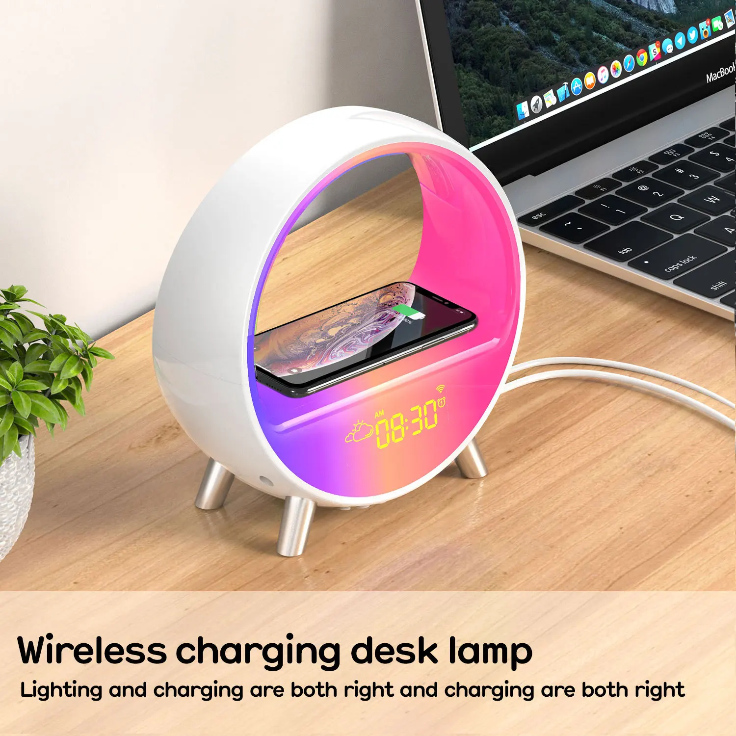 Altoparlante Luce Notturna LED Ricaricabile - Con Luci A Ritmo Musicale, Sveglia E Ricarica Wireless 15W