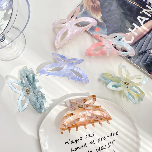 Yomo 2024 Large Butterfly Rainbow Sweet Temperament Claw Clips Hair Accessories Custom Acrylic Acetate Hair Claws for Thick Hair