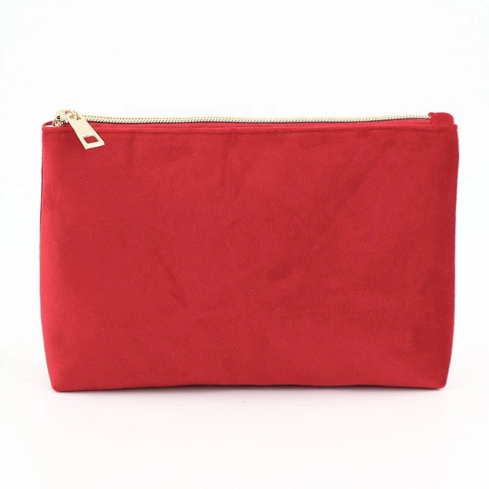 Ladies Cosmetic Bag with Personalized Logo Custom Velvet Pouch Bag Golden Zipper Bag for Makeup