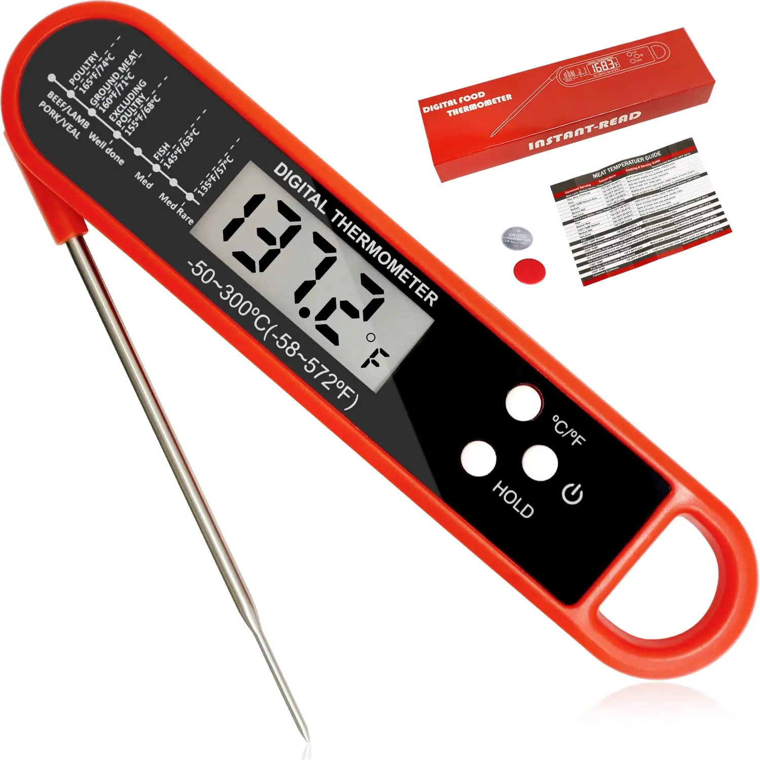 Factory Direct Sales Folding Temperature Measuring Food Thermometer Grilled Meat Thermometer Meat Barbecue Thermometer