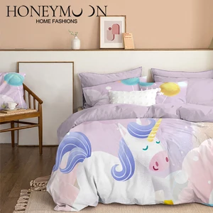 HONEYMOON 2022 Hot Sell Luxury Soft Microfibre Blue Unicon 3D Fashion Printed Bedding 3pcs Comforter Sets for Home
