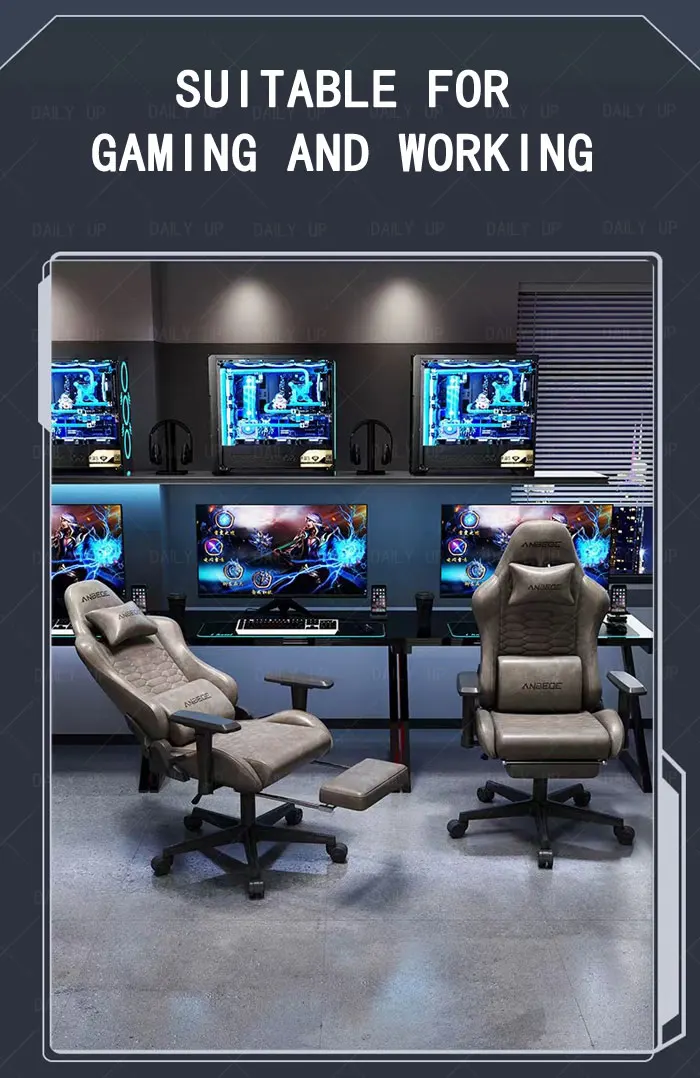 Luxury Faux Leather Gaming Chair With Headrest Footrest Ergonomic Office Computer Chair Swivel Adjustable Recliner Racing Chair