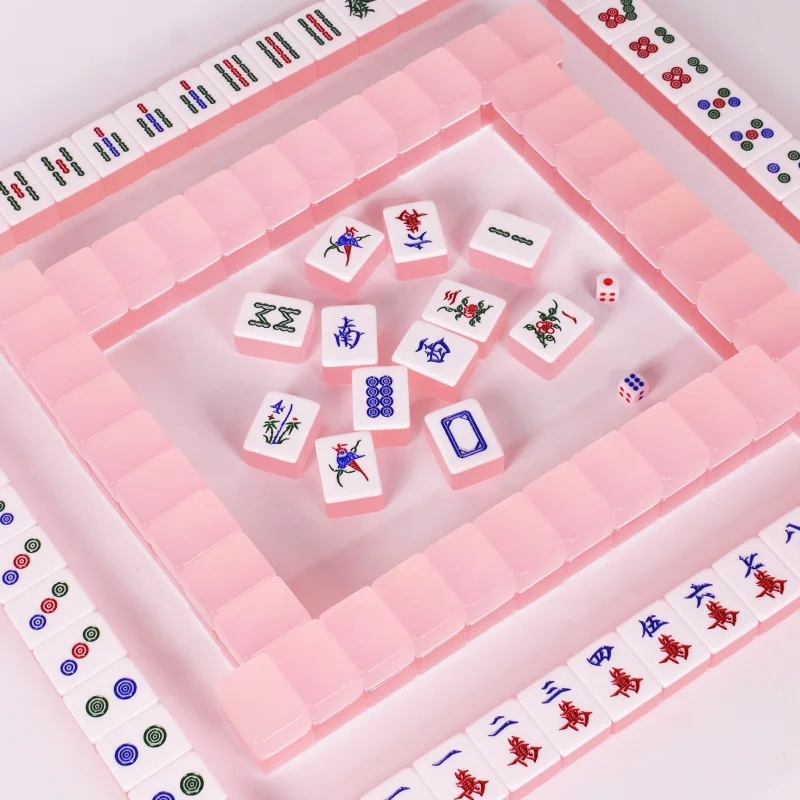 Handcrafted Modern Mahjong 144Tile Set Jelly Pink Red Acrylic Tiles Portable Durable Ready Stock with Customization Available