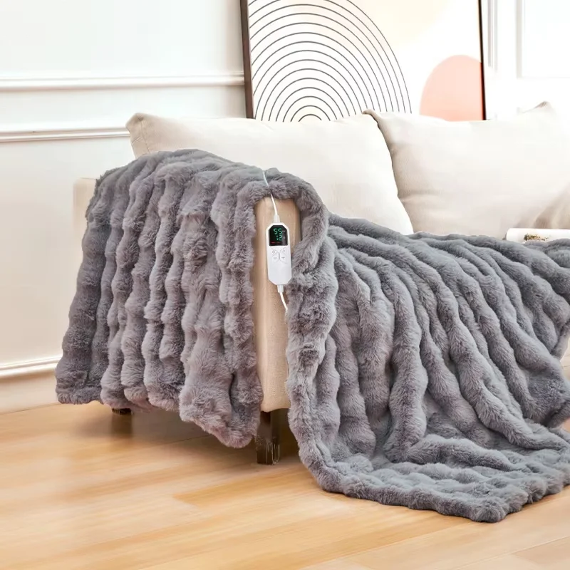 Faux Rabbit Fur Double Snuggle Blanket with Large Bubbles Skin-Friendly Warmth Cover Blanket Sofa Throw Electric Blanket 3