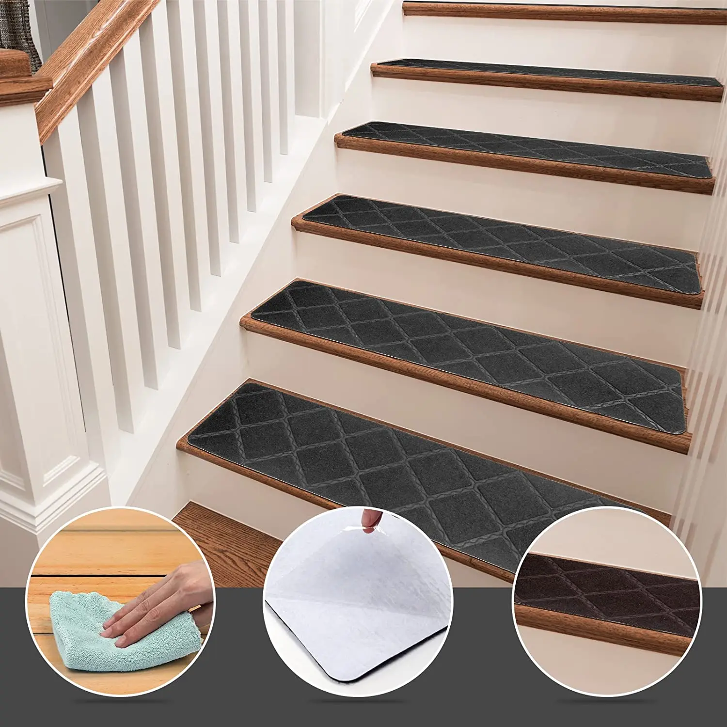 Durable Using Low Price  TPR Backing Polyester Non-Slip Staircase Step Tread Carpet Stair Treads Mats