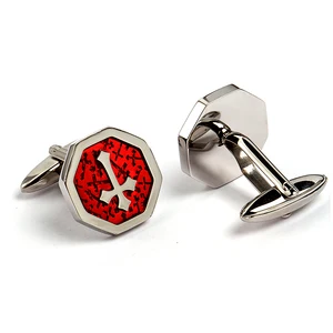 High-Polished Octagonal Shape Stainless Steel Cufflinks Red Cross Inlay Mens Cuff Links for Engagement Gift