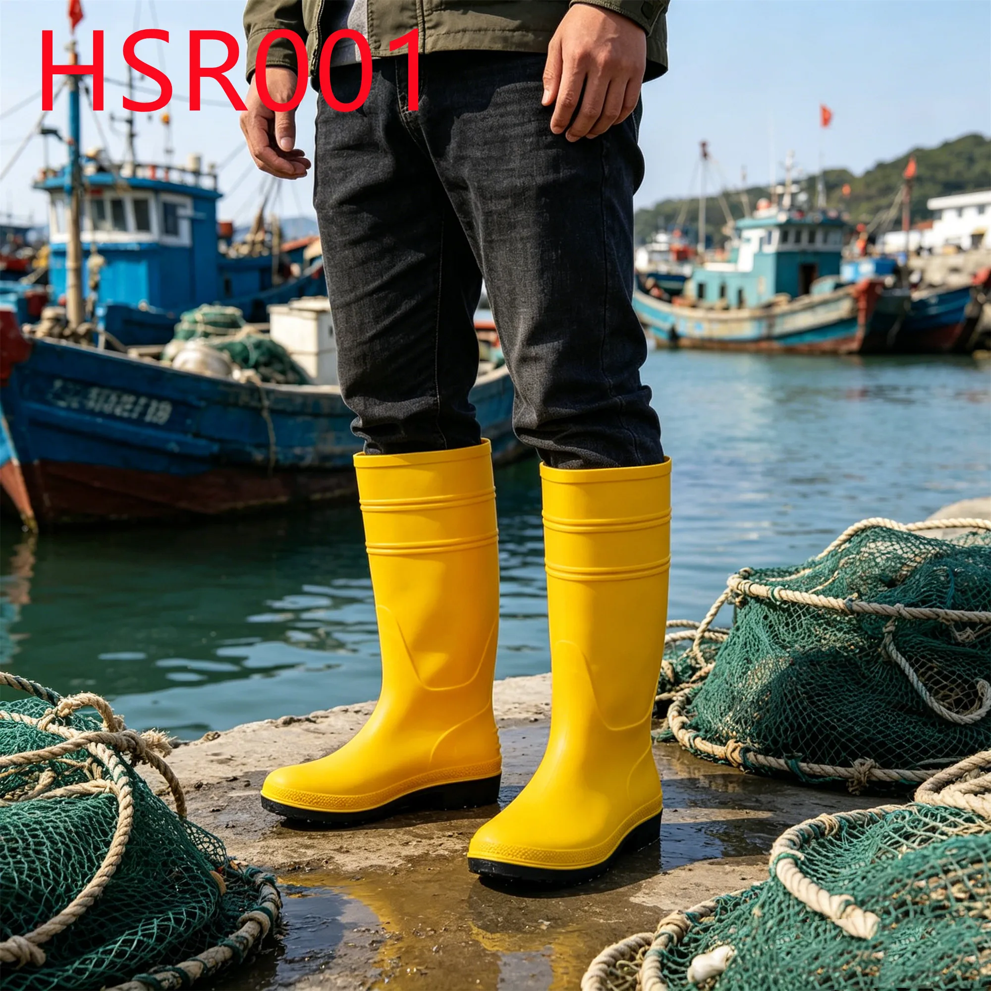 YYR,Wetland Walking Multi Colors Available High-cut Rainboots Fisheries Industry PVC Integral Molding Yellow Rubber Boots HSR001