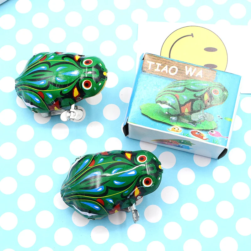 Жестяная лягушка, ностальгическая заводная игрушка на цепочке, железная игрушка животного для детей