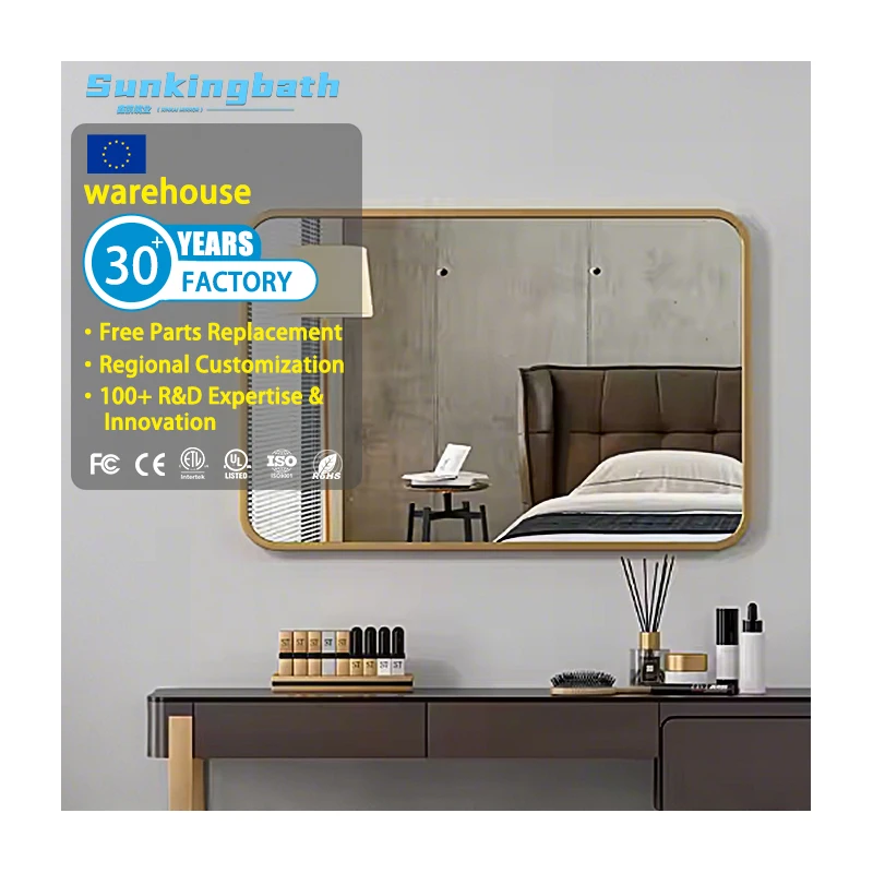 Custom Contemporary Bathroom Anti-Fog Metal Mirror Home Wall Decor Frame Mirror for Makeup Washbasin Toilet