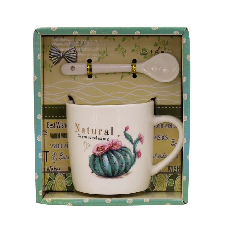 Promotional Creative Floral Decal Custom Logo Printed Cactus Ceramic Coffee Mug Premium Supply