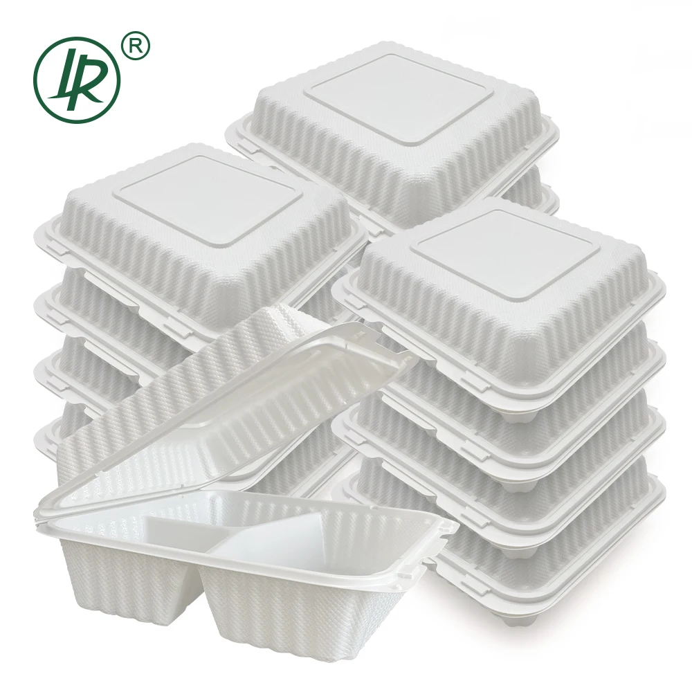 3 Compartment Hinged Clamshell Corn Starch Biodegradable Takeaway Disposable Plastic Food Meal Prep Containers